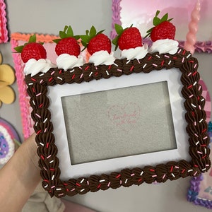 Fake Cake Photo Frame Brown with sprinkles and strawberries on top 4x6 / 5x7 / 8x10