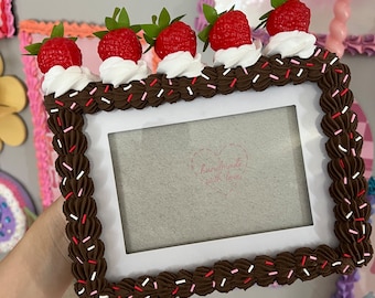 Fake Cake Photo Frame Brown with sprinkles and strawberries on top 4x6 / 5x7 / 8x10 / 8.5x11