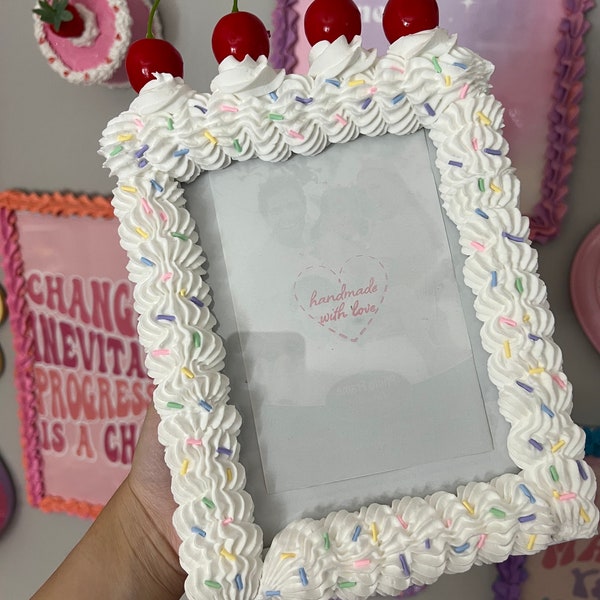 Fake Cake Photo Frame White and pastel sprinkles with cherries on top 4x6 / 5x7 / 8x10