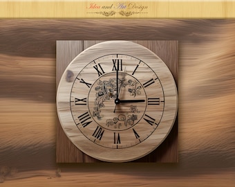 Wall Clock Design, Interior Decor, Wooden Clock, Laser Cut and Engraved, Glowforge, Cricut, Silhouette Studio, Digital Designs.