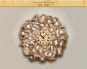 Wall Clock Design, Interior Decor, Wooden Clock, Laser Cut and Engraved, Glowforge, Cricut, Silhouette Studio, Digital Designs.