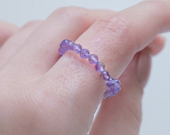 Charming Natural Amethyst Ring – Healing Crystal Jewelry, Adjustable Band, February Birthstone, Unique Gift for Her