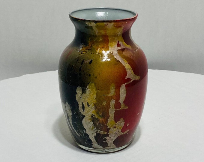 Rare Beautiful Firestorm Murano-Style Art Glass Vase - 7 Tall Decorative Multicolor. Free Shipping