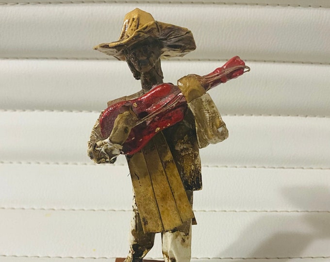 RARE to FIND Vintage Mexican Folk Art Papier Mache Guitar Player Collection Made in Mexico 6" Free Shipping
