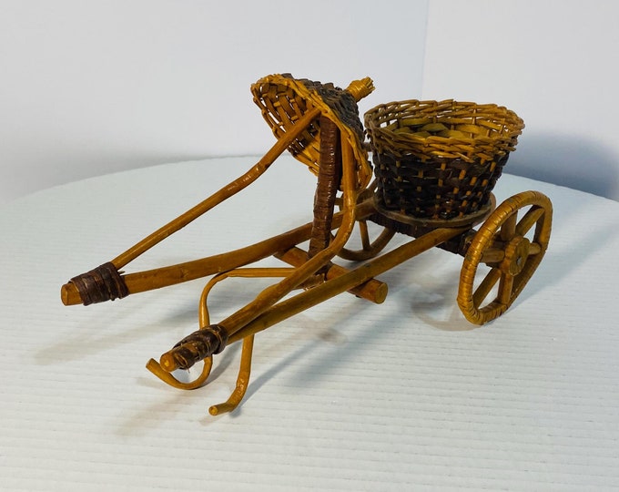 Beautiful and Unique Great Handmade Antique Piece-Asian Style Mobile Rickshaw Woven and Charm Driver. Free Shipping