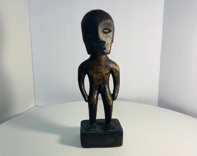 Antique African ( Congo ) Mangbetu Motherhood Hand Carved Dark Wood Statue of Male Fertility God!
