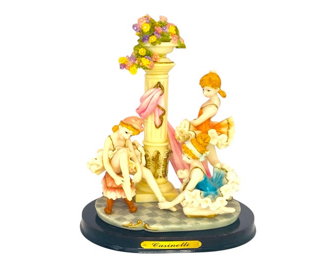 Ballet Girls - Vintage Casinelli Hand Painted Resin On A Wooden Base Figurine