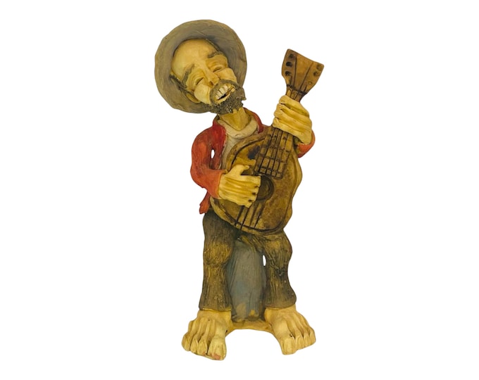 Unique and Rare Vintage Handmade Man Playing Guitar Ceramics Sculpture w/ Excellent Details