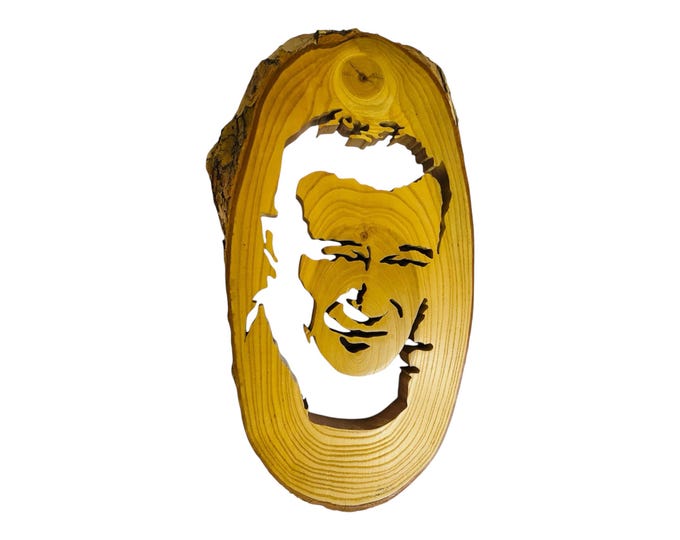 Unique Handmade Vintage Wooden Wall Hanging Ring with John Wayne Silhouette 12"
