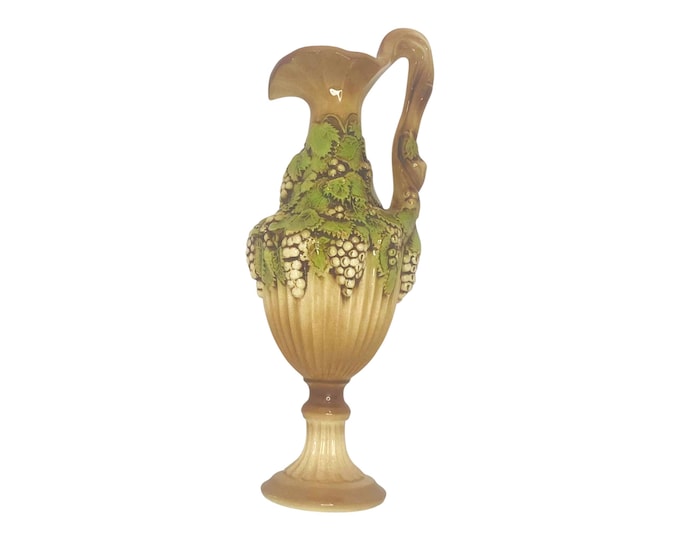 Vintage Arnel’s Pitcher Grapes Leaves Vase USA Gold/Green Brown 1960s Ceramic 14" Tall