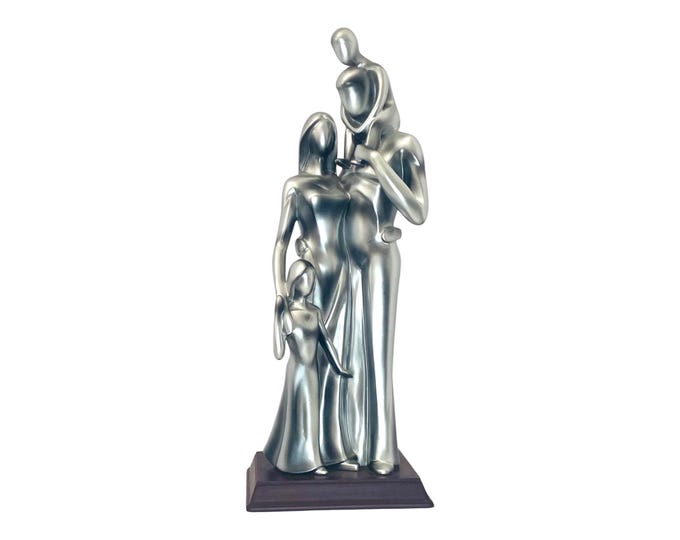 Vintage HERCO Professional Gift Silver Resin Family Sculpture with Wood Base 14"