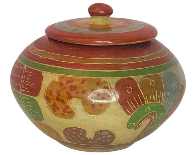 Handmade Hand-thrown Hand-painted, Clay Pottery, Lidded Pot/Bowl, Native Designs
