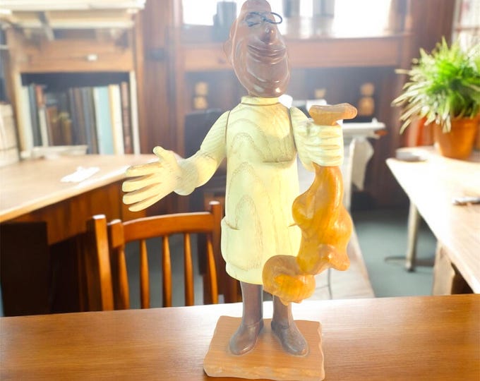 Vintage ROMER Italian Sculpture in Carved Wood 12" - Pediatrician with Newborn Baby