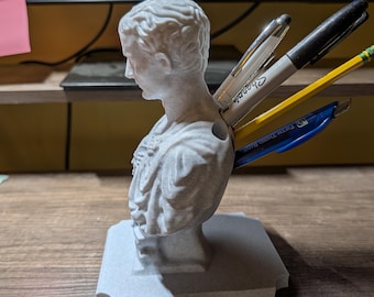 Julius Caesar Pen Holder | Classical Bust Desk Organizer | Paintbrush and Pencil Holder | Office & Studio Decor
