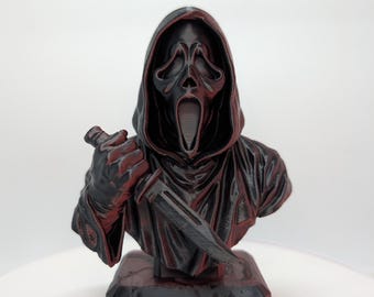 Busto de Ghostface impreso en 3D: escultura de película de terror, regalo para fans de Scream, decoración de escritorio para amantes del terror, estatua coleccionable de Halloween.