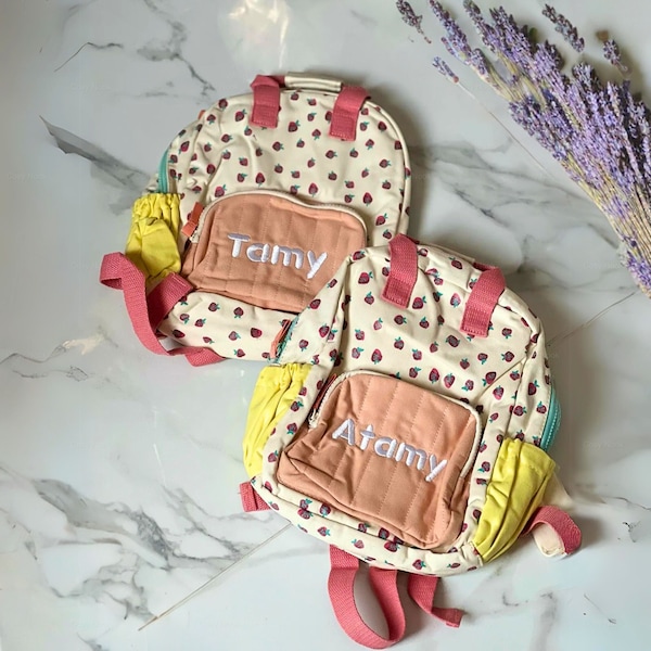 Sac à dos personnalisé aux fraises brodées pour enfants, nom personnalisé pour enfants, cartable, cadeau, sac de poussette pour bébé, sac à dos pour la maternelle