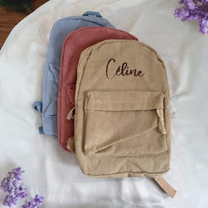 Personalized Embroidered Kids Backpack Corduroy Kids Backpack, Custom Name Backpack, Embroidered Bag for Boys Girls Corduroy School Backpack image 1
