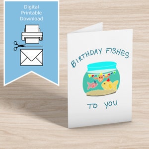 Tarjeta de cumpleaños * Tarjeta de felicitación fácil de imprimir * Dibujo lindo y divertido de peces de cumpleaños * Tamaño de letra A4 A5 A6 5x7 * Juego de palabras de broma de papá