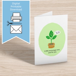 Un poco de menta solo para ti * Tarjeta de felicitación fácil de imprimir * Divertida y linda planta de menta alentadora dibujada a mano * A4 A5 A6 Tamaño de letra 5x7