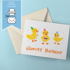 Carte d’anniversaire * Carte de vœux facile à imprimer * Canetons mignons et drôles dessinés à la main faisant la fête * A4 A5 A6 Lettre Taille 5x7