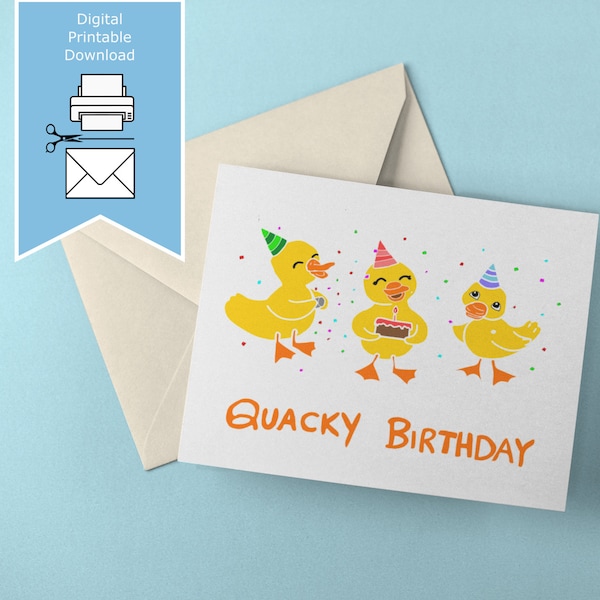 Birthday Card * Easy Printable Greeting Card * Funny Cute Hand Drawn Ducklings Partying * A4 A5 A6 Letter Size 5x7