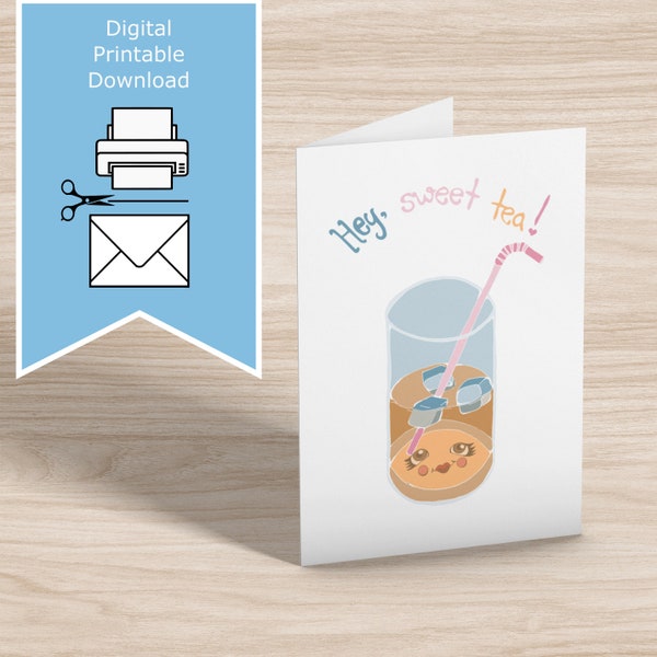 All Purpose Greeting Card Blank* Easy Printable Greeting Card * Funny Cute Hand Iced Tea * A4 A5 A6 Letter Size 5x7 * Dad Joke Pun