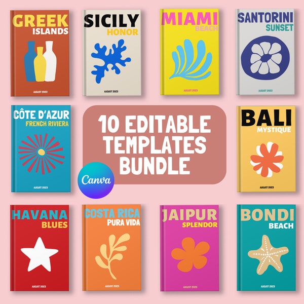 10 Travel Print Photobook Templates | Customizable Coffee Table Book | Canva Template