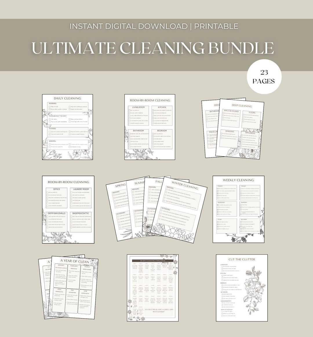 Ultimate Cleaning Planner & Checklist Bundle – Printable Home Organizer ...