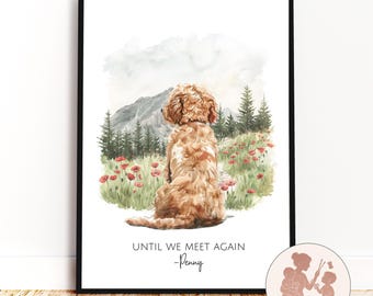 Dog Memorial Rainbow Bridge Print, Personalized Multiple Pet Custom Portrait, Remembrance, Pet Loss Sympathy Gift, Until We Meet Again