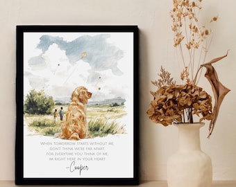 Dog Memorial Rainbow Bridge Print, Personalized Multiple Pet Custom Portrait, Remembrance, Pet Loss Sympathy Gift, Until We Meet Again