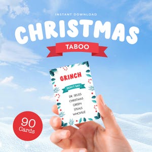 Jogo de Tabu de Natal - 90 Cartões de Natal para Imprimir - Jogo Divertido de Festa de Natal em Família - Jogo de Tabu de Natal - Download Instantâneo