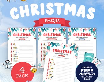 Christmas Emoji Pictionary Printable 4 Pack | Fun Holiday Games for Kids & Adults | Instant Download + FREE Christmas Charades Game!