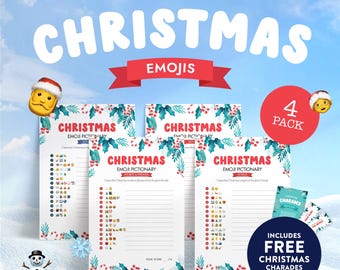 Christmas Emoji Pictionary Printable 4 Pack | Fun Holiday Games for Kids & Adults | Instant Download + FREE Christmas Charades Game!