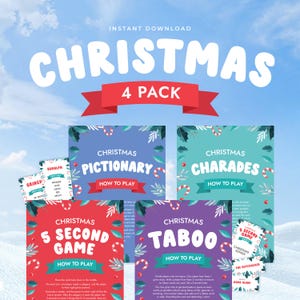 Weihnachtsparty Spiele Bündel - 4 druckbare Spiele: Tabu, Fünf-Sekunden-Regel, Pictionary & Scharade - Weihnachten ultimative Spiele