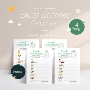 Baby Shower Emoji Pictionary Bundle | Funny Pack | Emoji Quiz Games | Instant Download | Baby Shower Party Games | Printable Games Four Pack