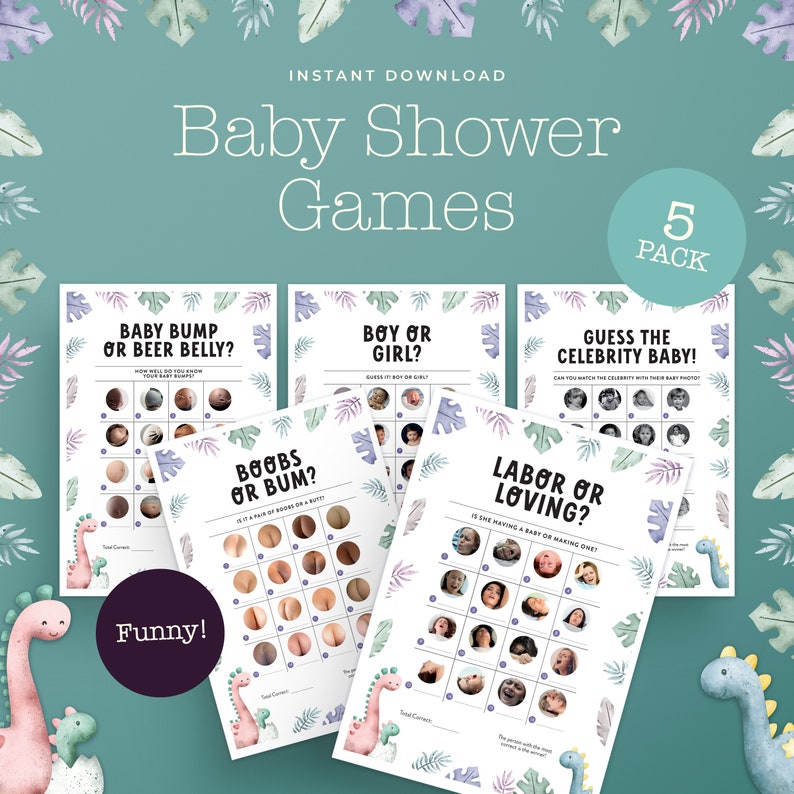 Baby Shower Games and Activities Bundle Funny Pack Instant Download Baby Shower Party Games Printable Games Pack image 1
