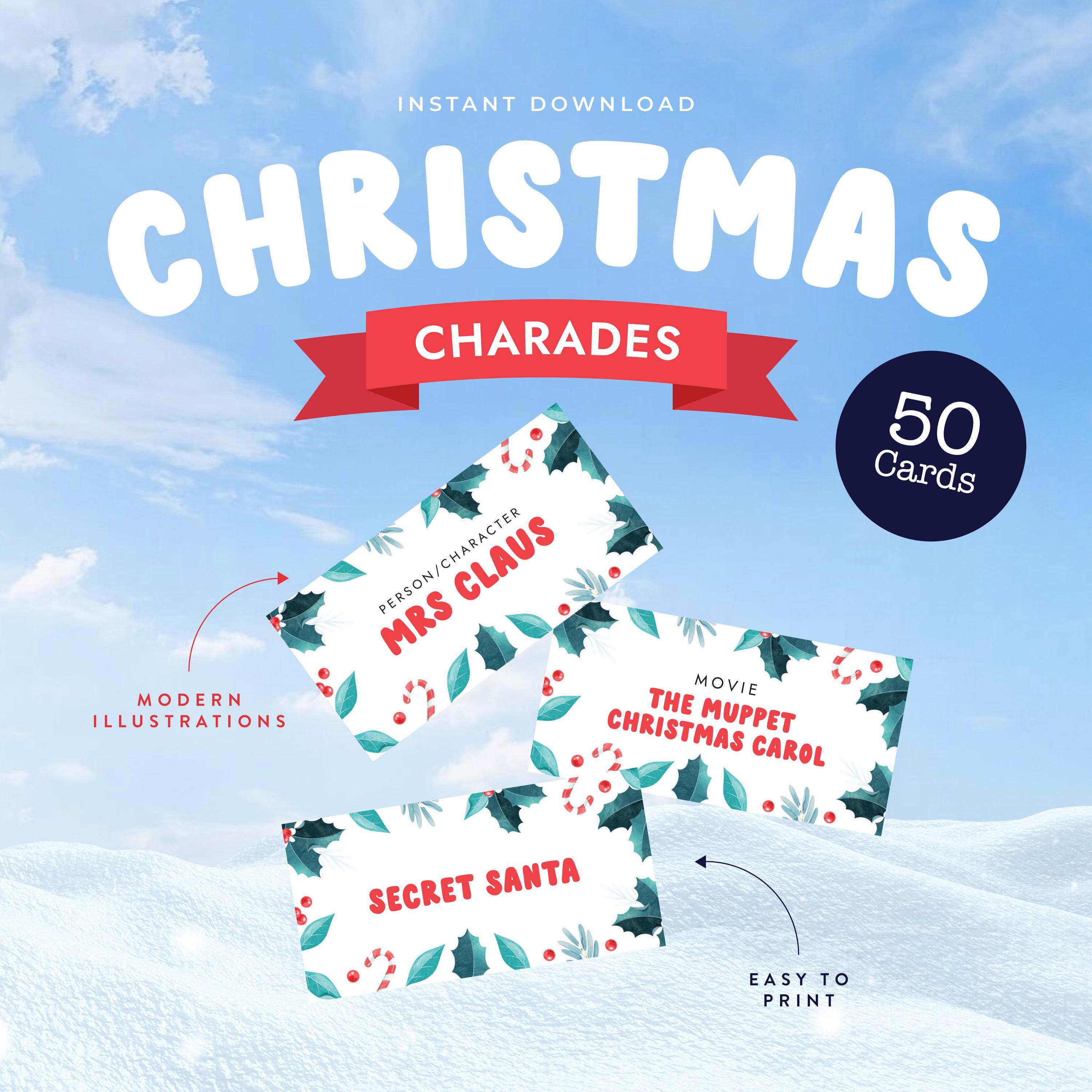 Christmas Charades Game - 50 Printable Holiday Cards - Fun Family ...
