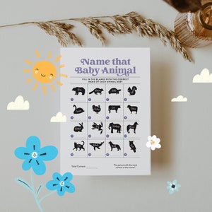 Name That Baby Animal Baby Shower Game | Funny Baby Shower | Printable Baby Shower Activity | Instant Download | Modern Baby Shower Games