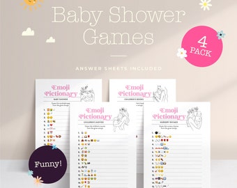 Baby Shower Emoji Pictionary Bundle | Funny Pack | Emoji Quiz Games | Instant Download | Baby Shower Party Games | Printable Games Four Pack