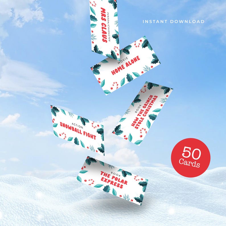 Christmas Charades Game - 50 Printable Holiday Cards - Fun Family ...