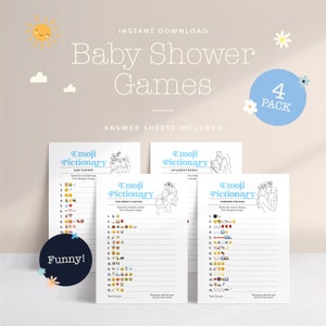 Baby Shower Emoji Pictionary Bundle | Funny Pack | Emoji Quiz Games | Instant Download | Baby Shower Party Games | Printable Games Four Pack
