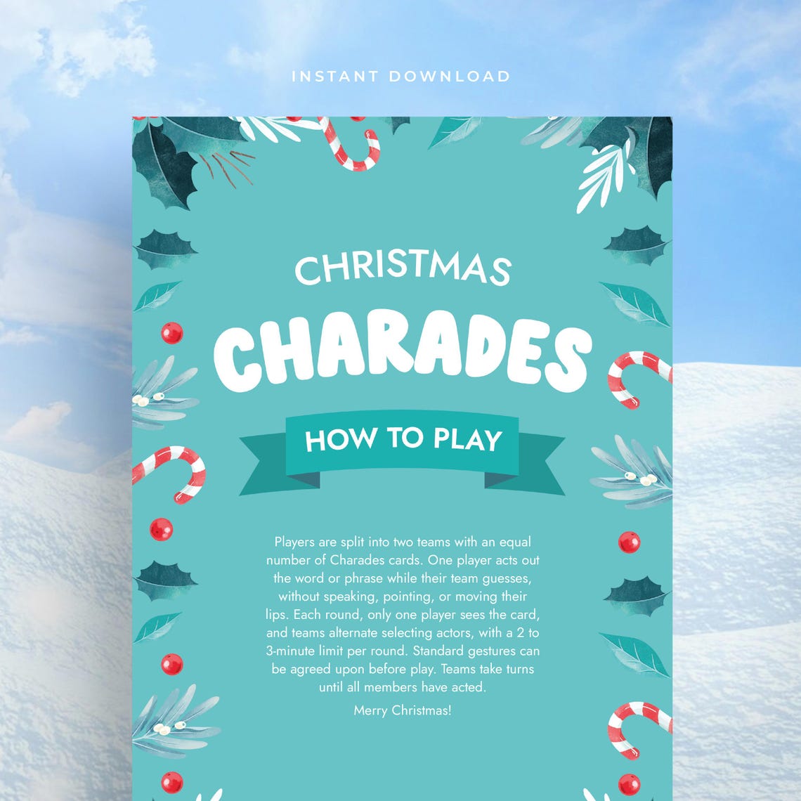 Christmas Charades Game - 50 Printable Holiday Cards - Fun Family ...