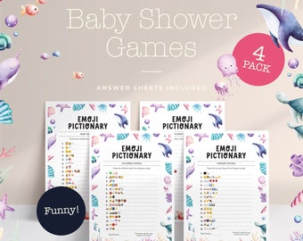 Baby Shower Emoji Pictionary Bundle | Funny Pack | Emoji Quiz Games | Instant Download | Baby Shower Party Games | Printable Games Four Pack