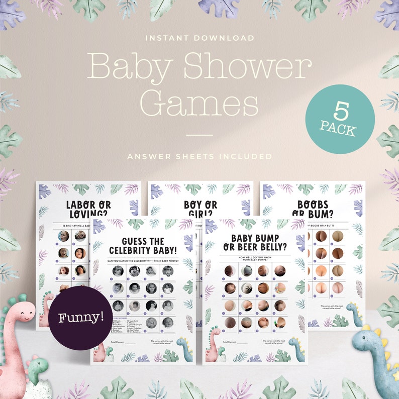 Baby Shower Games and Activities Bundle Funny Pack Instant Download Baby Shower Party Games Printable Games Pack image 3