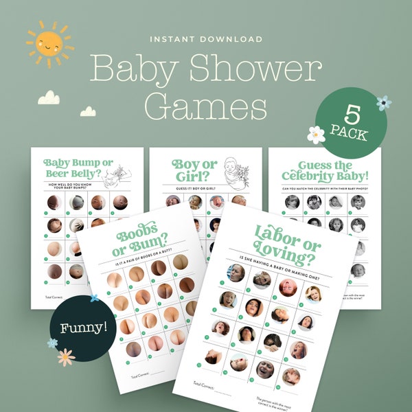 Baby Shower Games and Activities Bundle | Funny Pack | Instant Download | Baby Shower Party Games | Printable Games Pack