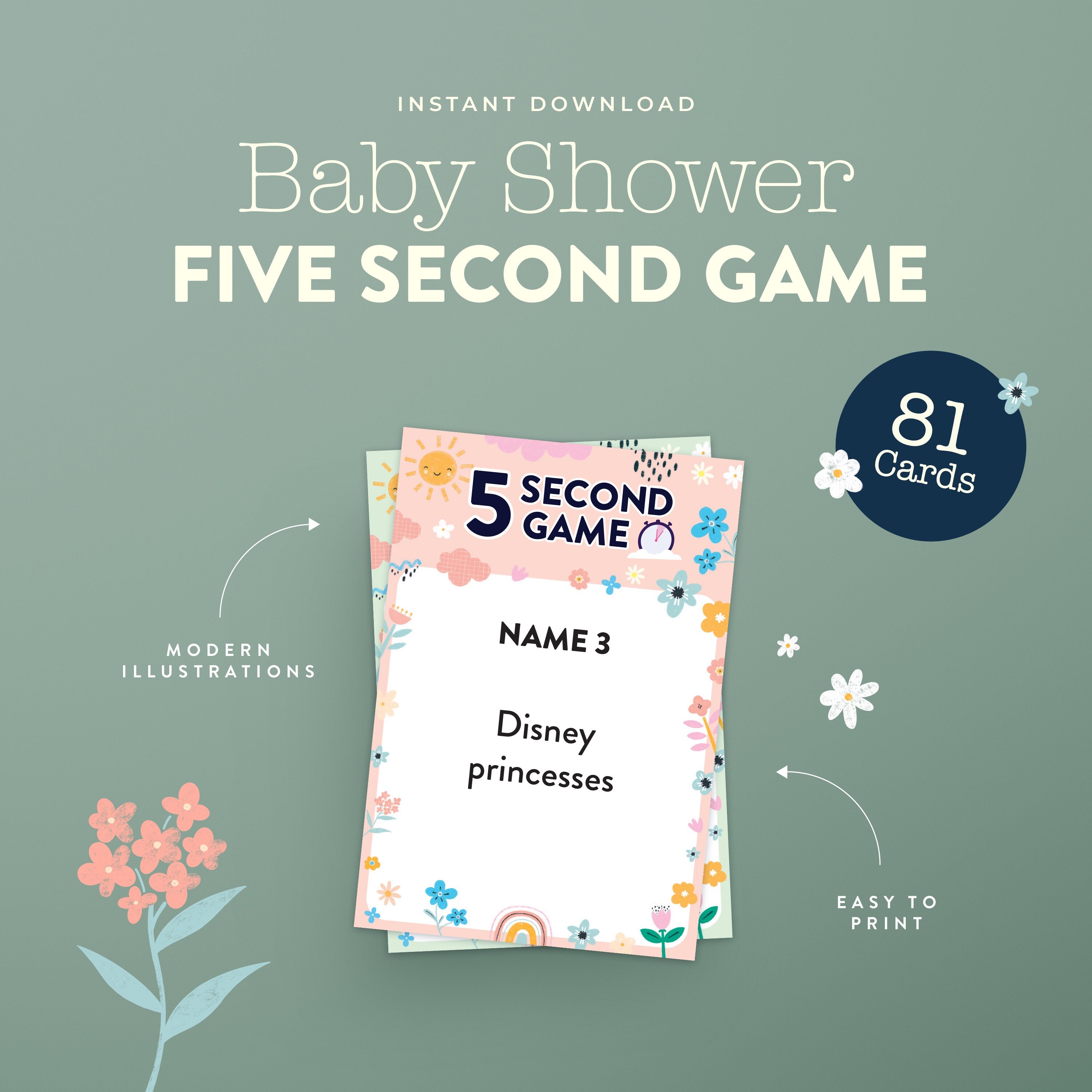 Baby Shower Five Second Game | Name Three Game | Printable Baby Shower ...