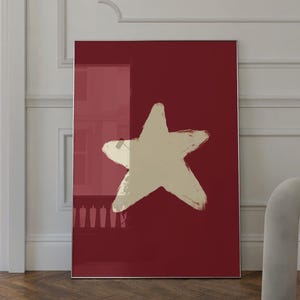 Red Star Hand Drawn Retro, Retro Hand Draw, Star Print, Trendy Bedroom Poster, Aesthetic Wall Art, Red Wall Art, Trendy Aesthetic Decor