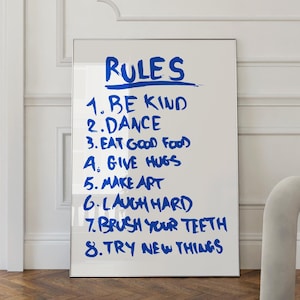 House Rules Blue Print, House Rules Print, Rules Wall Art, Trendy Wall Art, Modern Prints, Minimal Poster