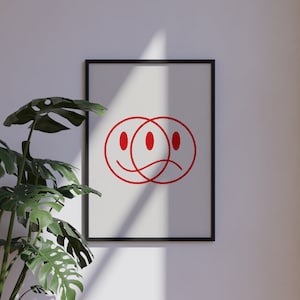 Red Smiley Print, Wall Art Print, Minimal Print, Digital Print, Red Aesthetic, Trendy Prints, Minimal Poster, Retro Print, Red Smiley Poster