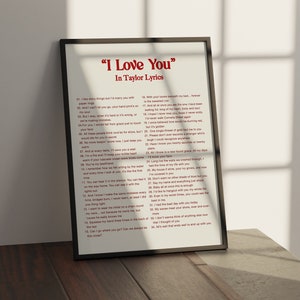 Kocham Cię Taylor Tekst piosenki, Plakat typograficzny, Sztuka Taylor, Sztuka Taylor Swift, Wydruk Taylor Swiftie, Wydruki wersji Taylor, Plakat Swiftie